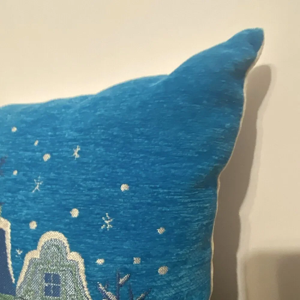 Target Wondershop Christmas Village Jacquard Chenille Sq Throw Pillow Blue Red